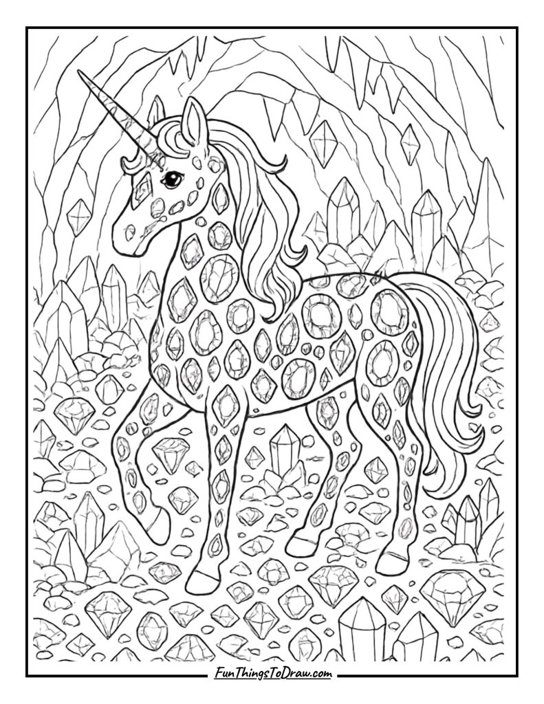 Gemstone Unicorn Coloring Page