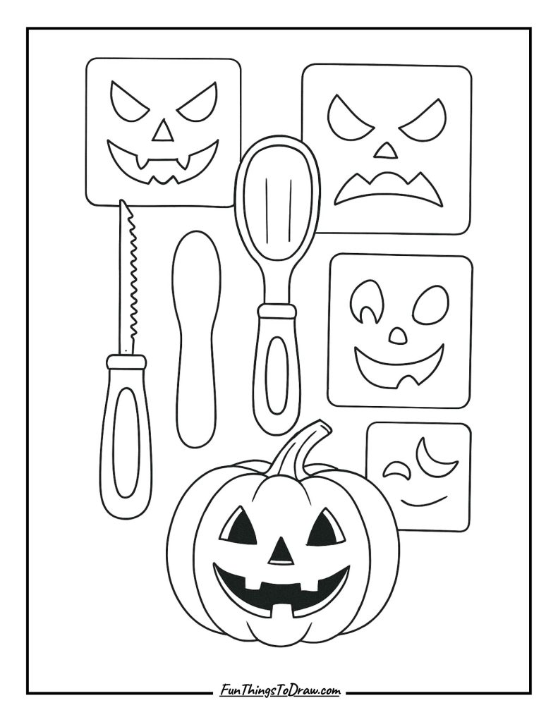 Pumpkin Carving Tools Coloring Page