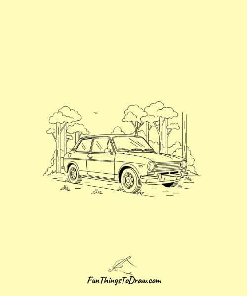 Cool Drawing of Car in a Forest 