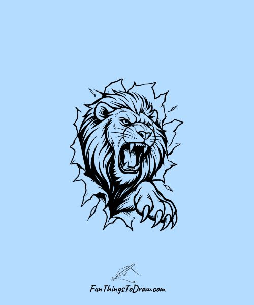 Lion Breaking Through Paper