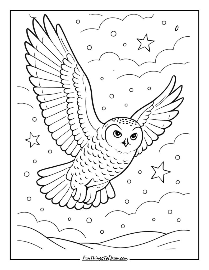 Snowy Owl in Flight Coloring Page