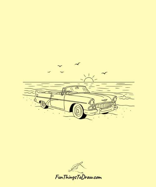 Drawing of Car on a Beach