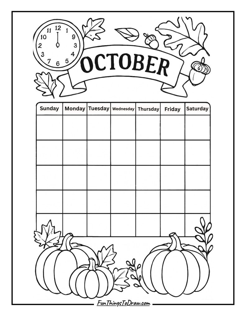 October Calendar Page Coloring