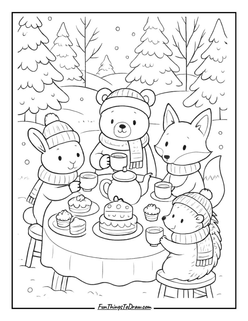 Winter Tea Party Coloring Page