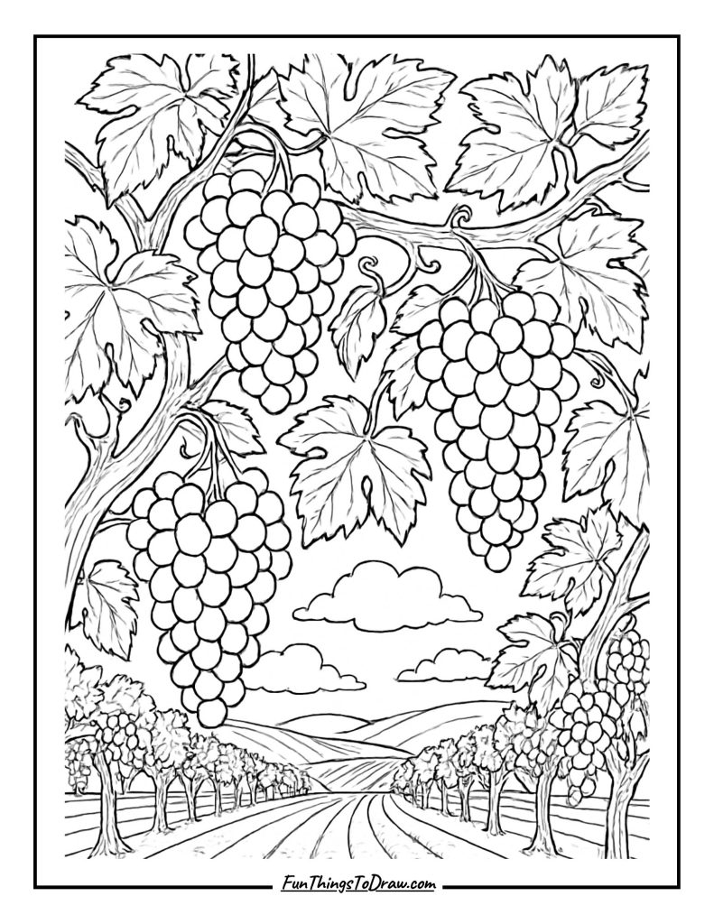 Autumn Vineyard Harvest Coloring Page