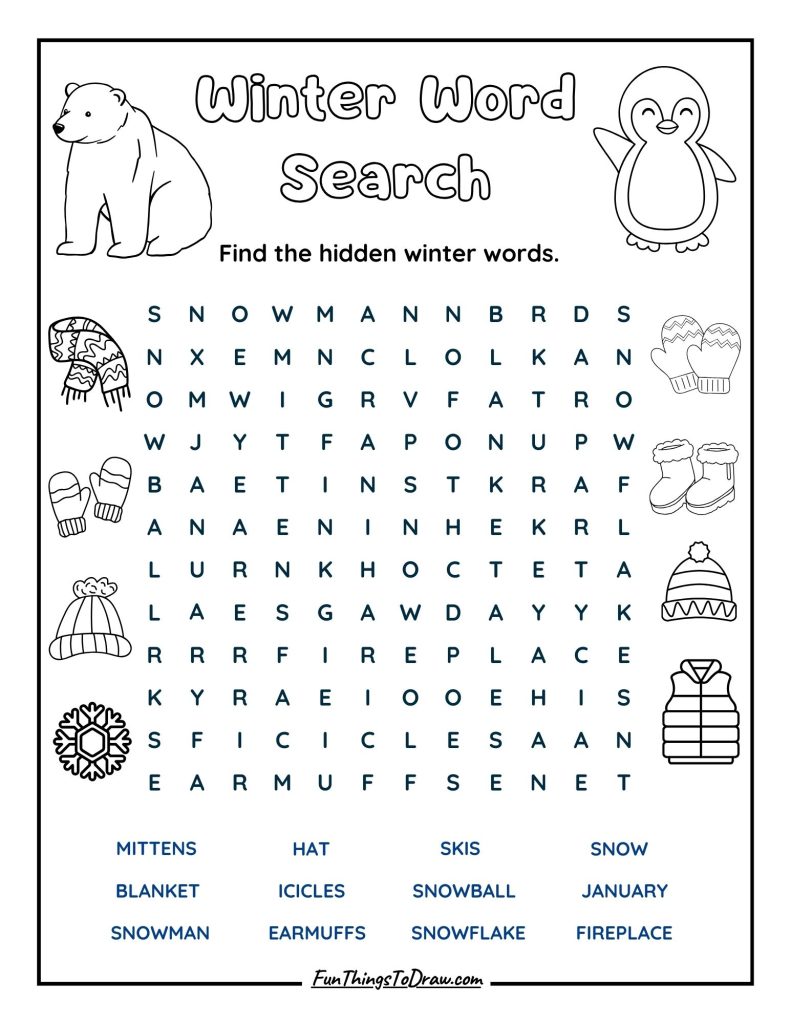 January Word Search Coloring Page