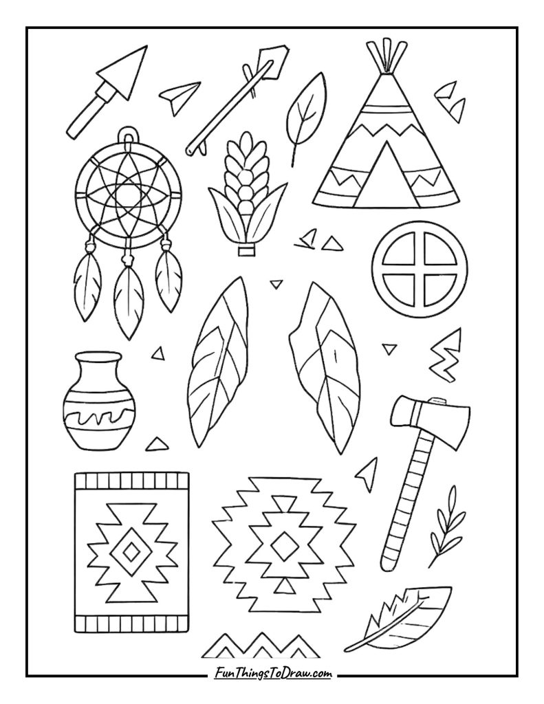 Native American Heritage Month symbols and patterns coloring page