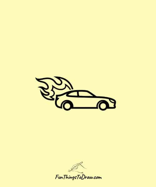 drawing of Car with Flames
