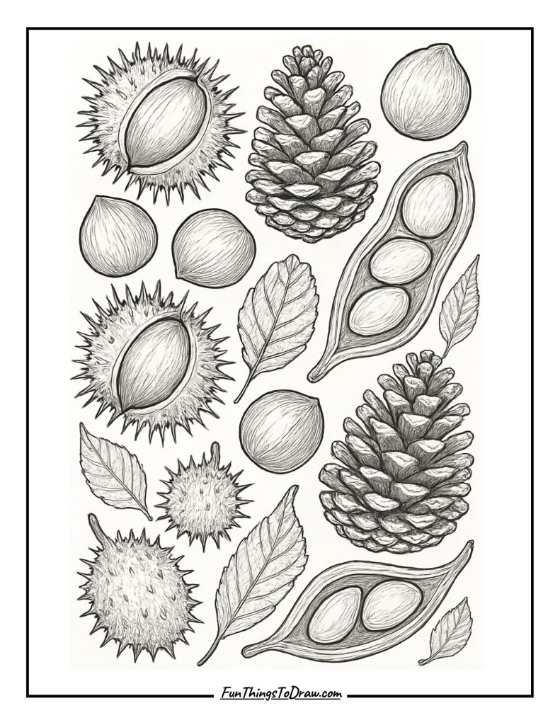 Chestnut and Pinecone Collection coloring page