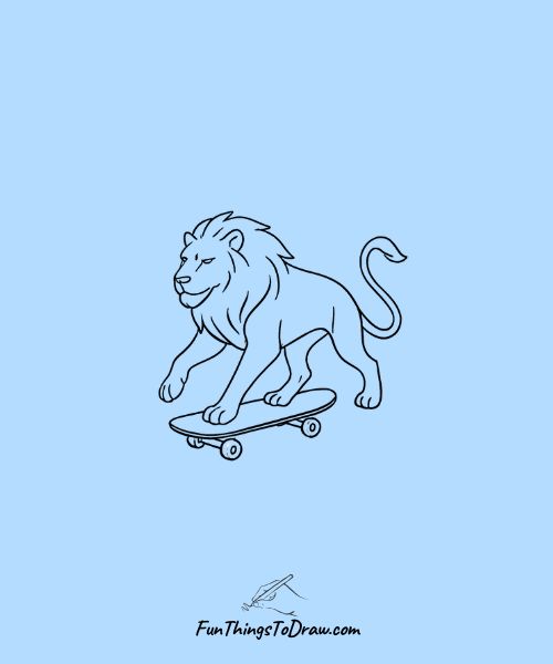Drawing of Lion skateboarding