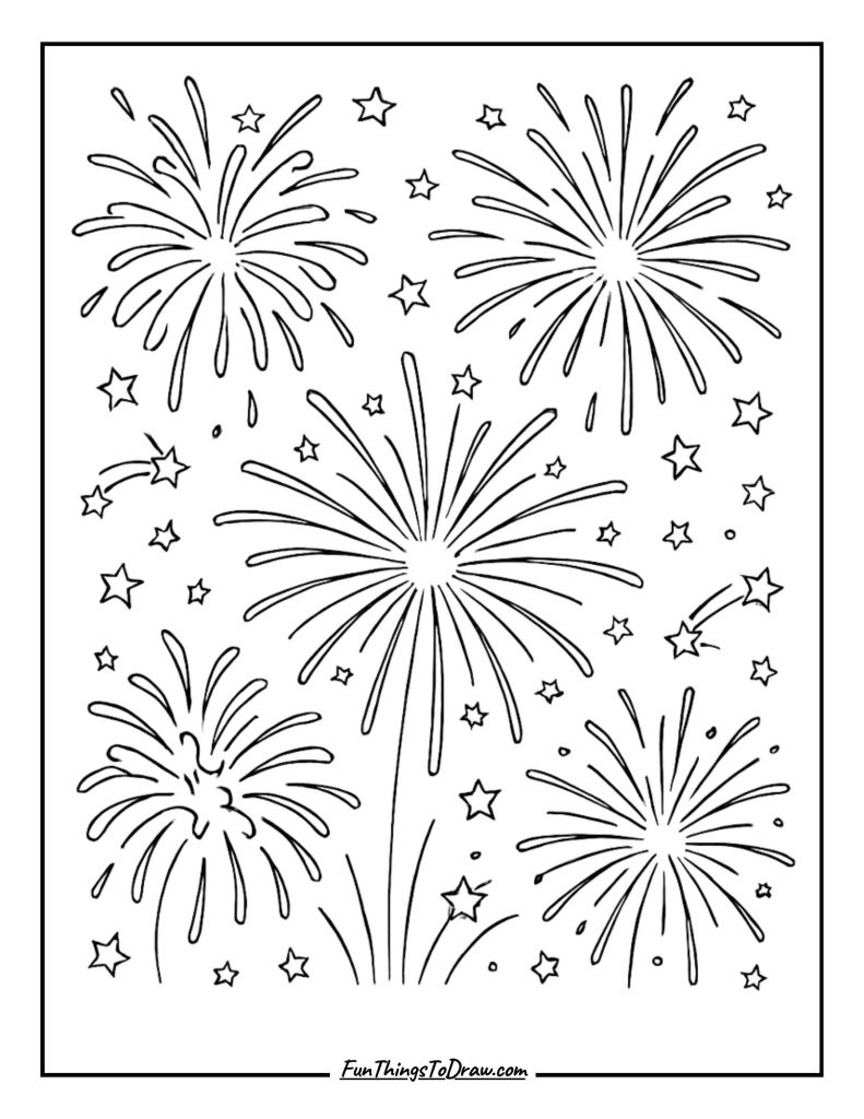 New Year's Eve Fireworks Coloring Page