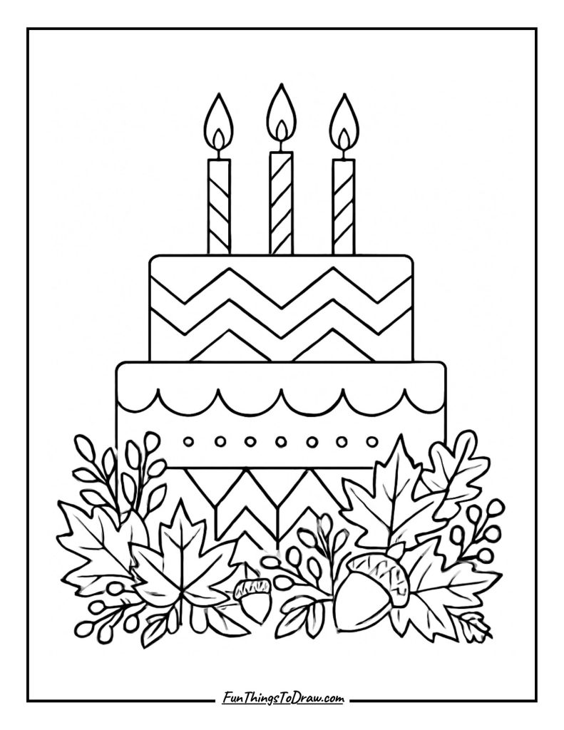 October Birthday Cake Coloring Page