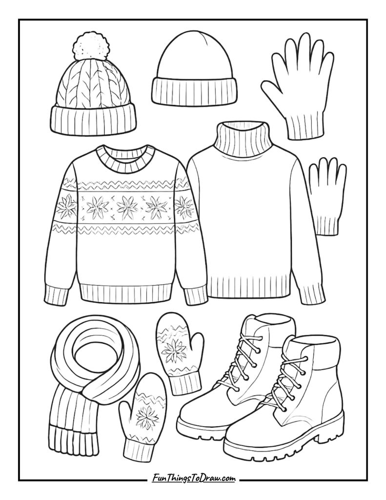 Winter Clothing and Accessories Coloring Page