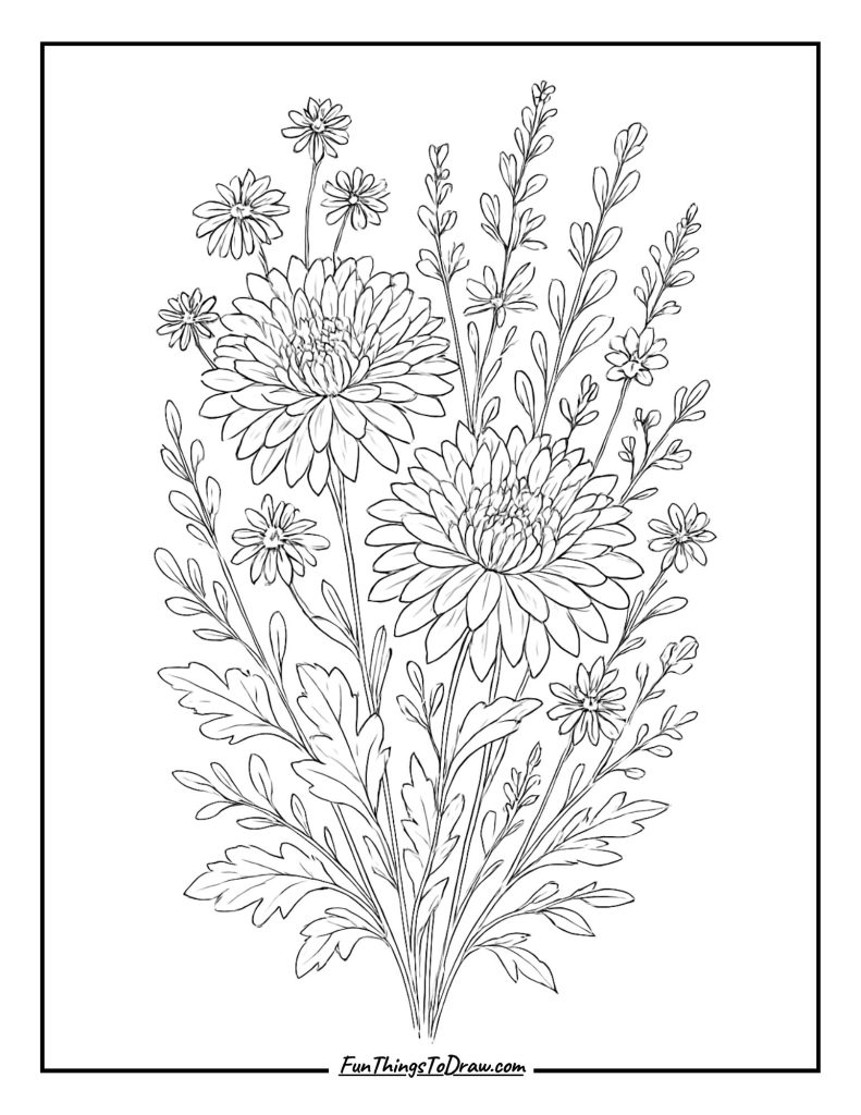 Autumn Flower Bouquet Coloring Page