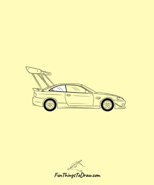Drawing of Car with Big Spoiler