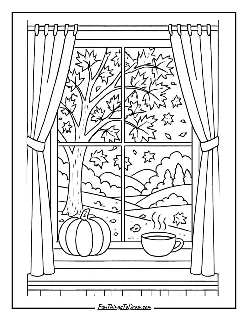 Autumn Window View Coloring Page
