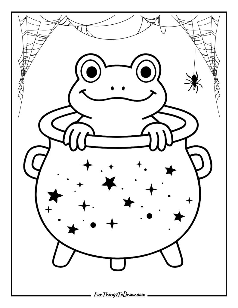 Frog in a Cauldron Coloring Page