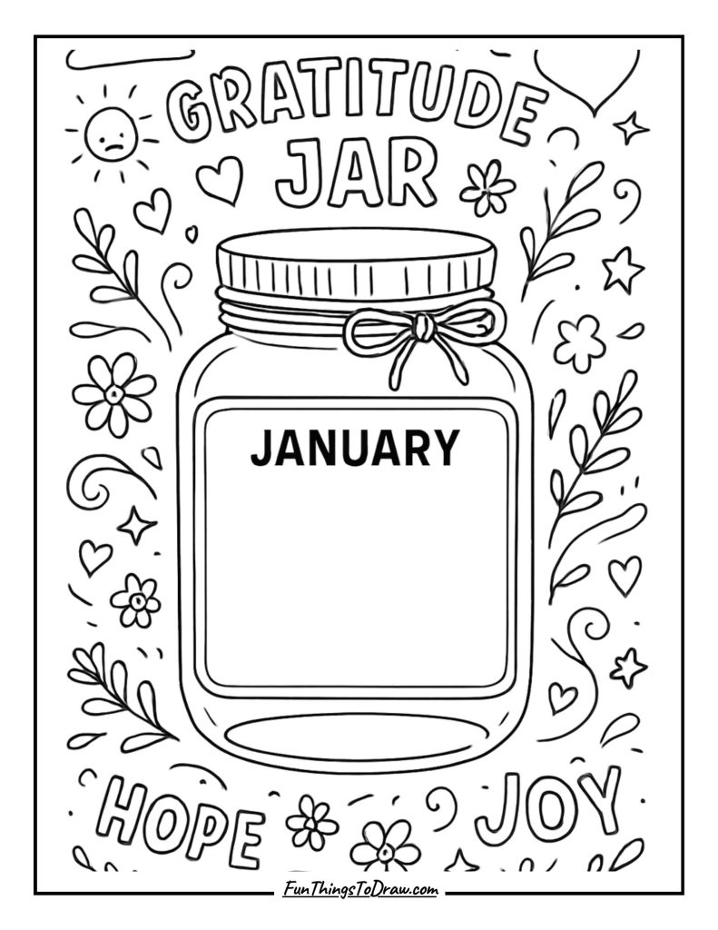 January Gratitude Jar Coloring Page
