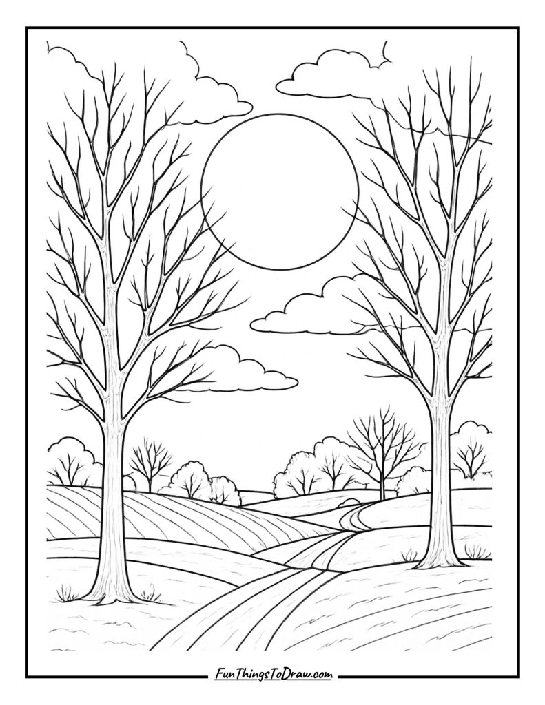 Harvest Moon Scene Coloring Page