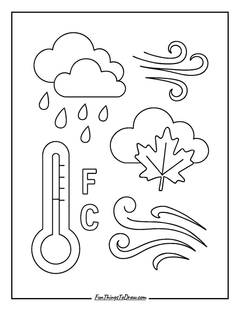 October Weather Symbols Coloring Sheet