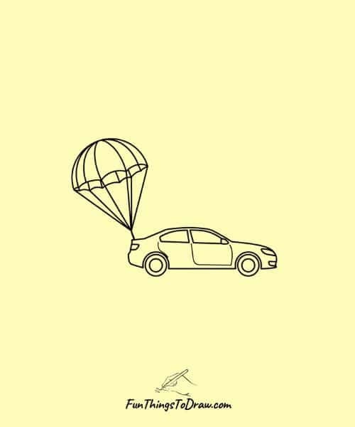 Drawing of car with parachute
