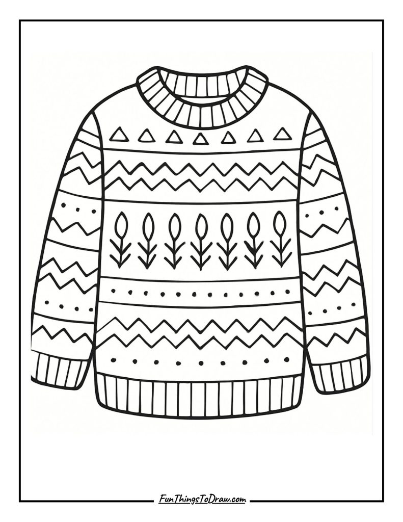 Warm sweater with knitting patterns coloring page