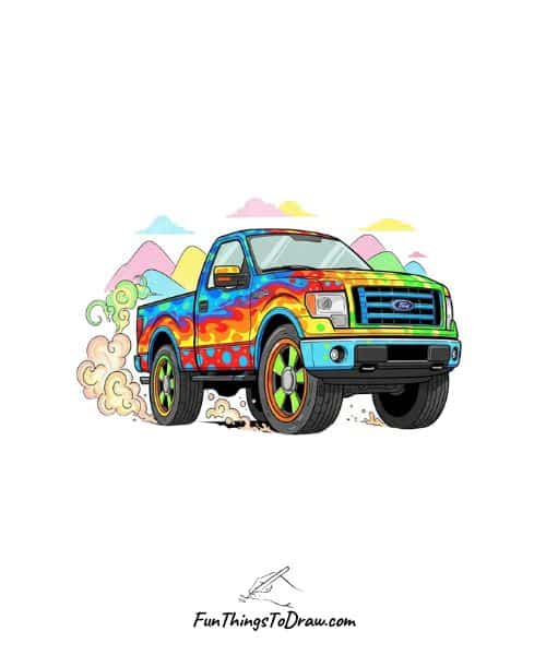 Colorful Drawing of Ford F-150 Pickup Truck
