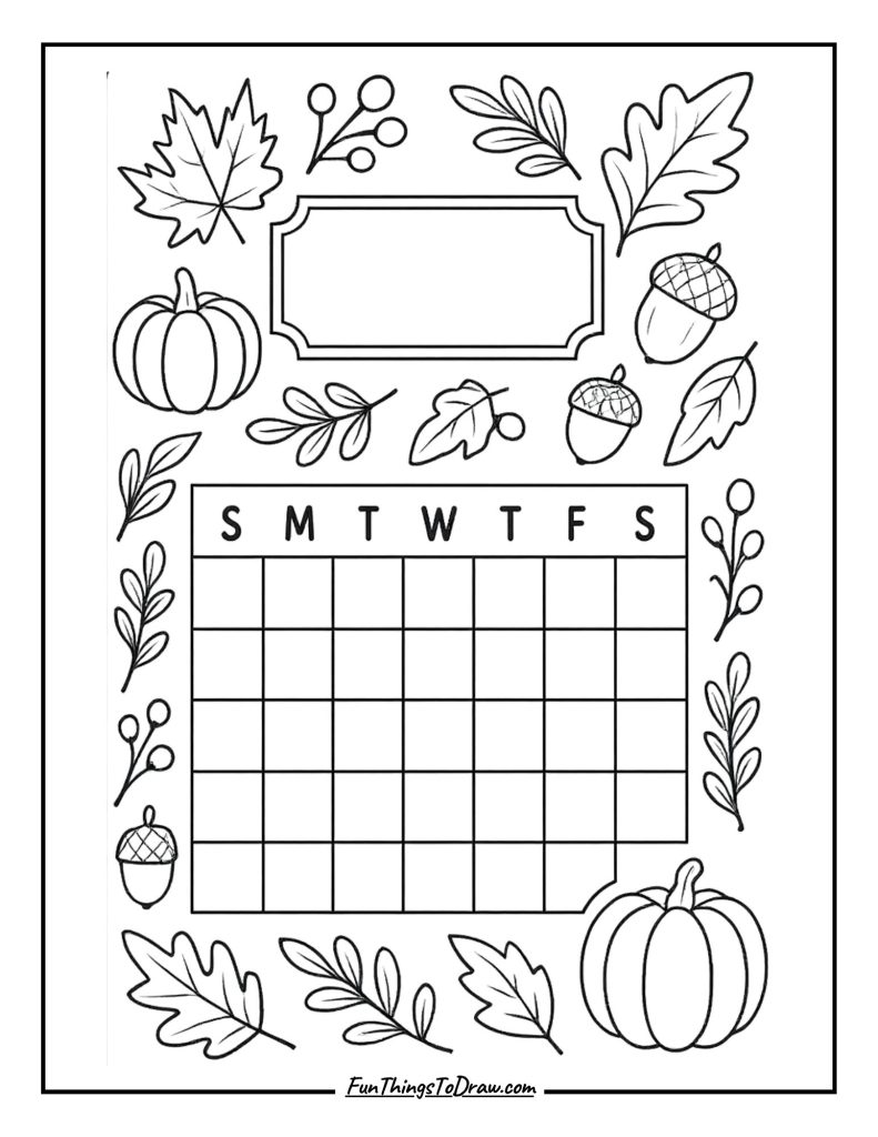 November calendar page with decorative border designs coloring page