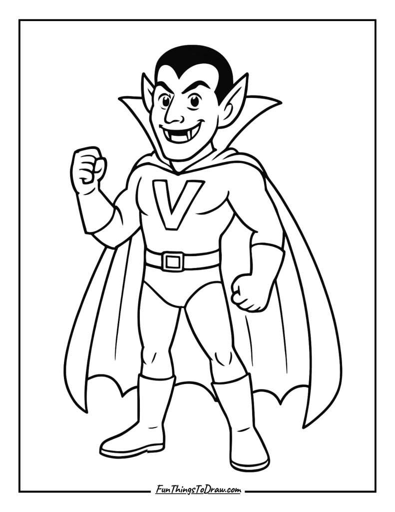 Superhero Vampire Coloring Page