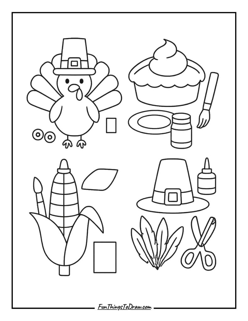 Thanksgiving craft projects with detailed supplies coloring page