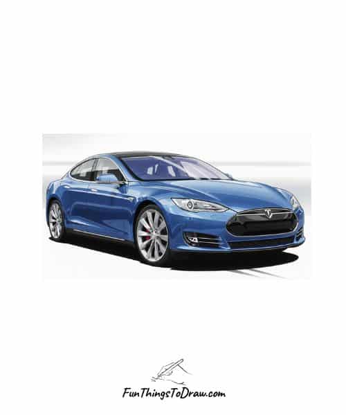 Colorful Realistic Drawing of Tesla Model S