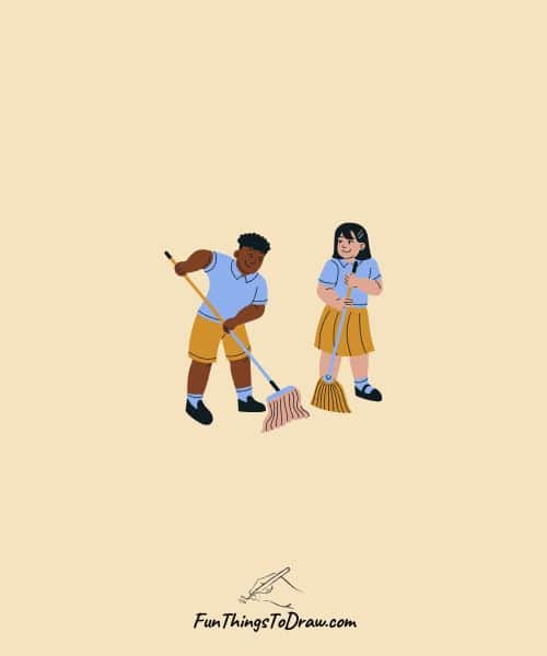 Children cleaning the floor