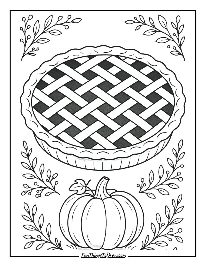 Pumpkin pie with lattice crust design coloring page