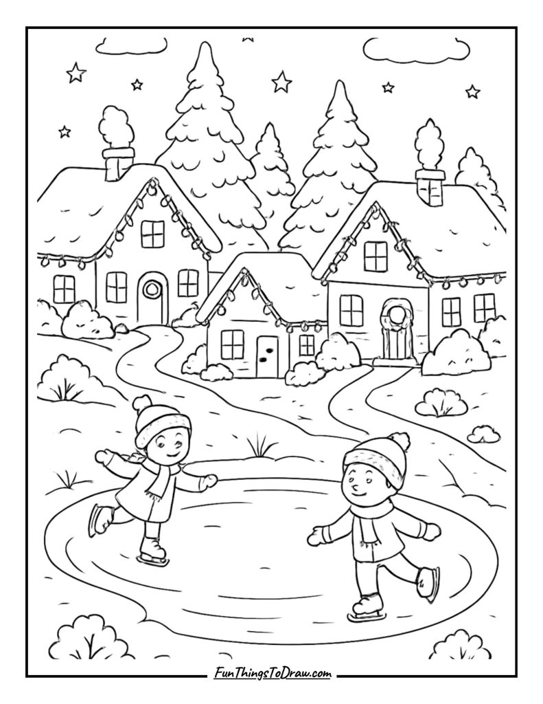 Winter Wonderland Village Coloring Page