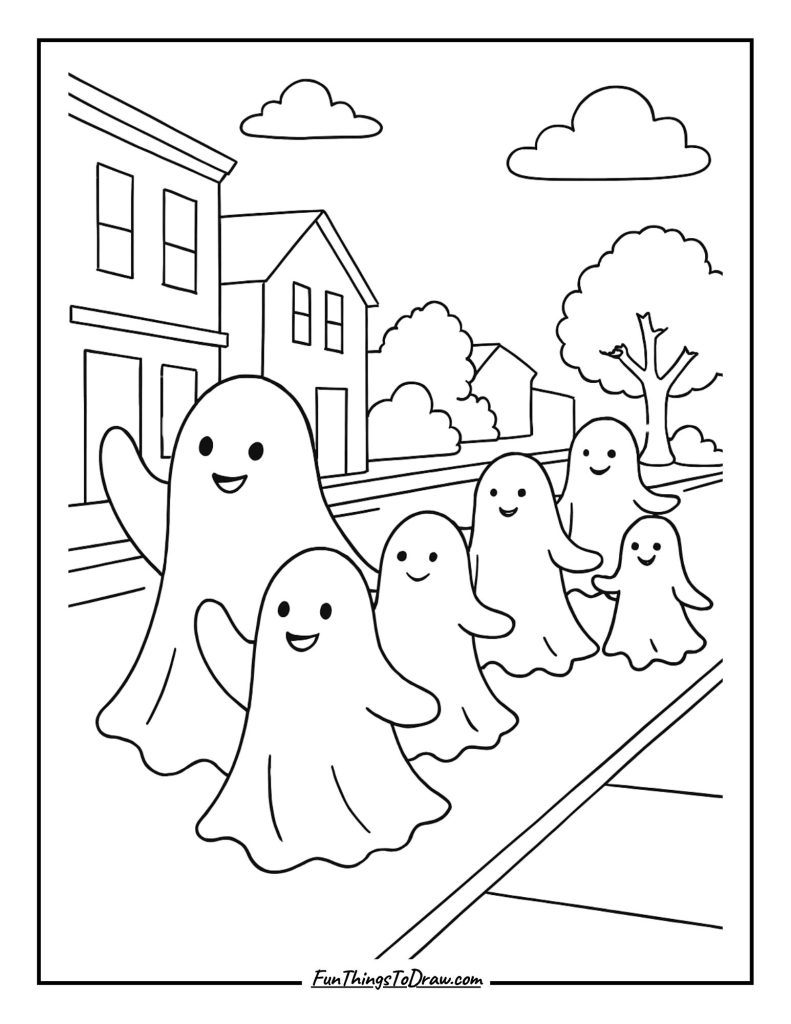 Ghostly Parade Coloring Page