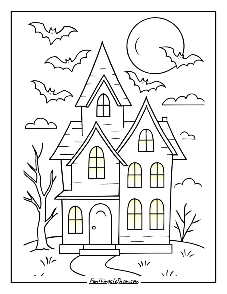 Halloween Coloring Sheets (Haunted House)