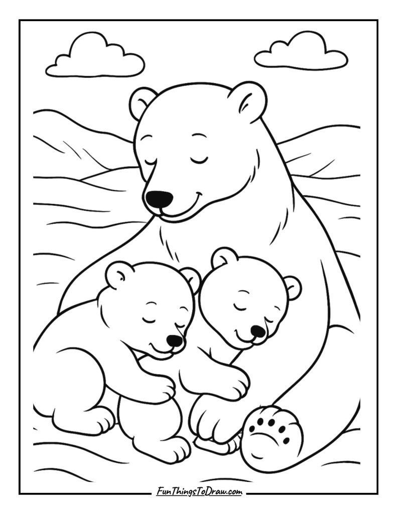 Polar Bear Family Coloring Page Idea