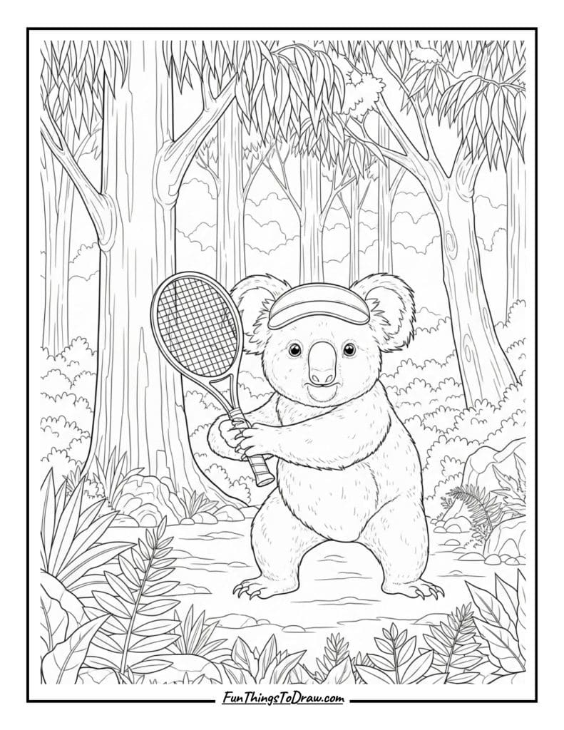Koala Playing Tennis Coloring Sheet