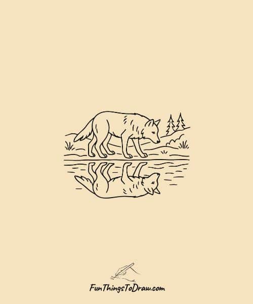 Wolf Reflection Drawing