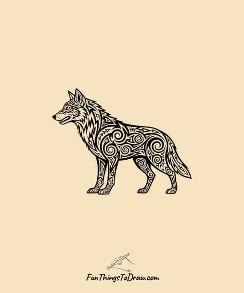 Tribal Wolf Drawing