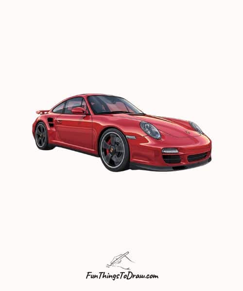 Porsche 911 Turbo Realistic Drawing of Car