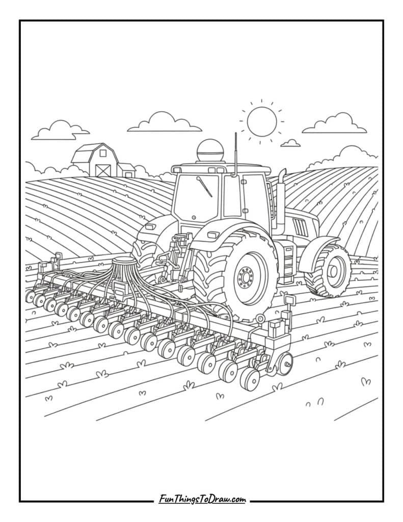 GPS-guided tractor with precision farming equipment