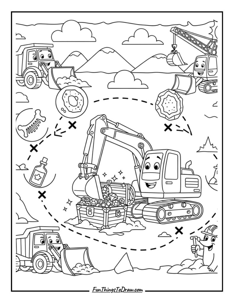 Happy Excavator's Treasure Hunt