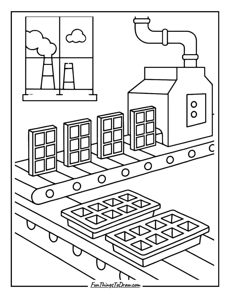 Chocolate bar factory coloring page