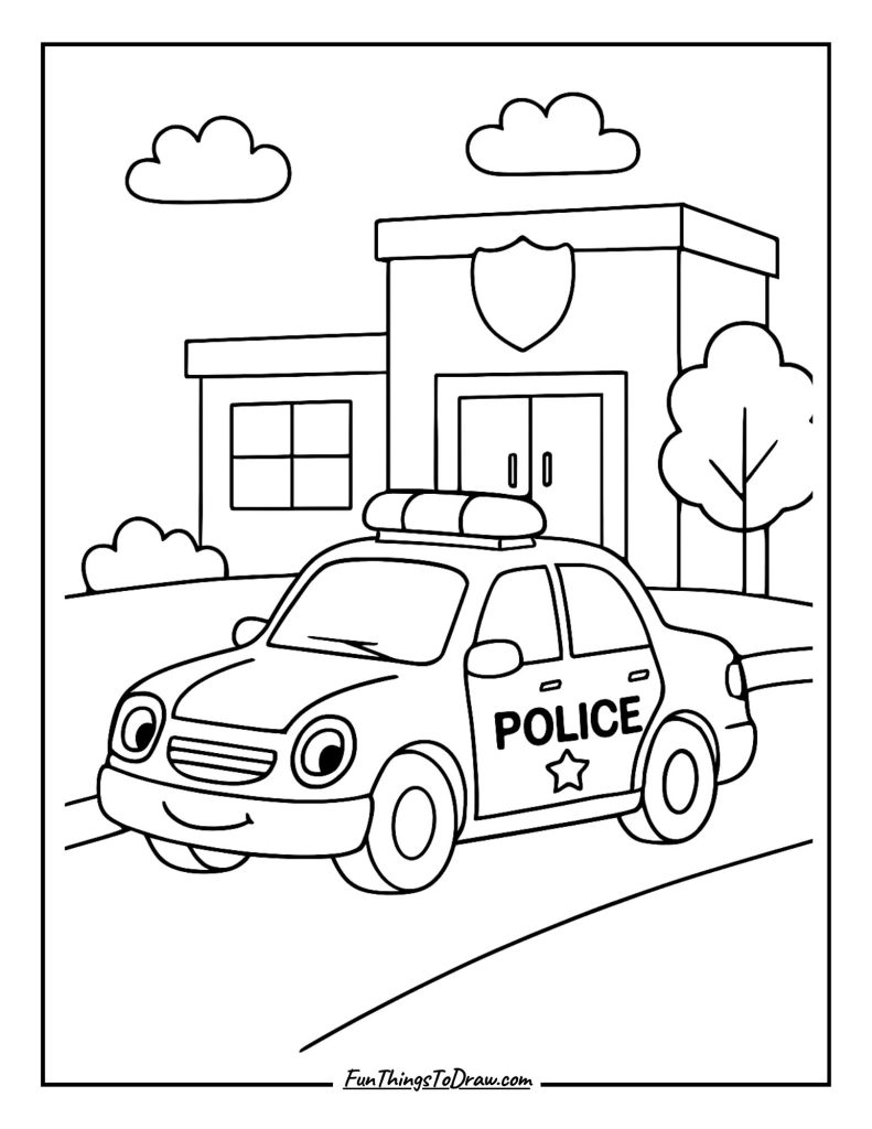Parked Police Car beside a Station