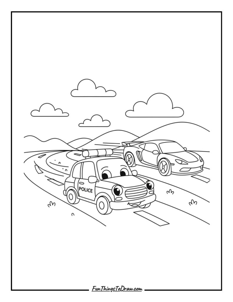 Police Car Chasing a Speeding Car