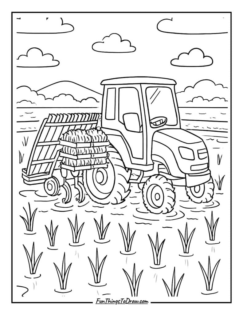 Rice transplanter in flooded paddy
