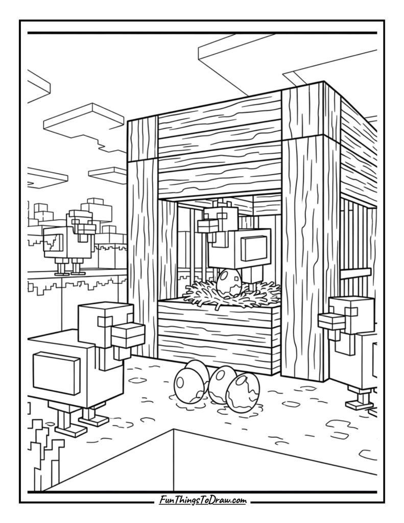Chickens laying eggs in a coop
