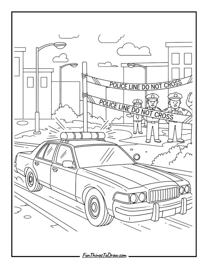 Police Car Approaching a Crime Scene