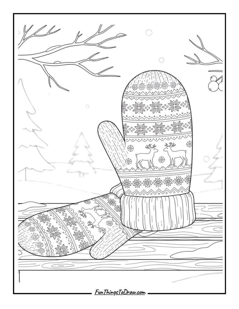 Winter mittens with knit patterns